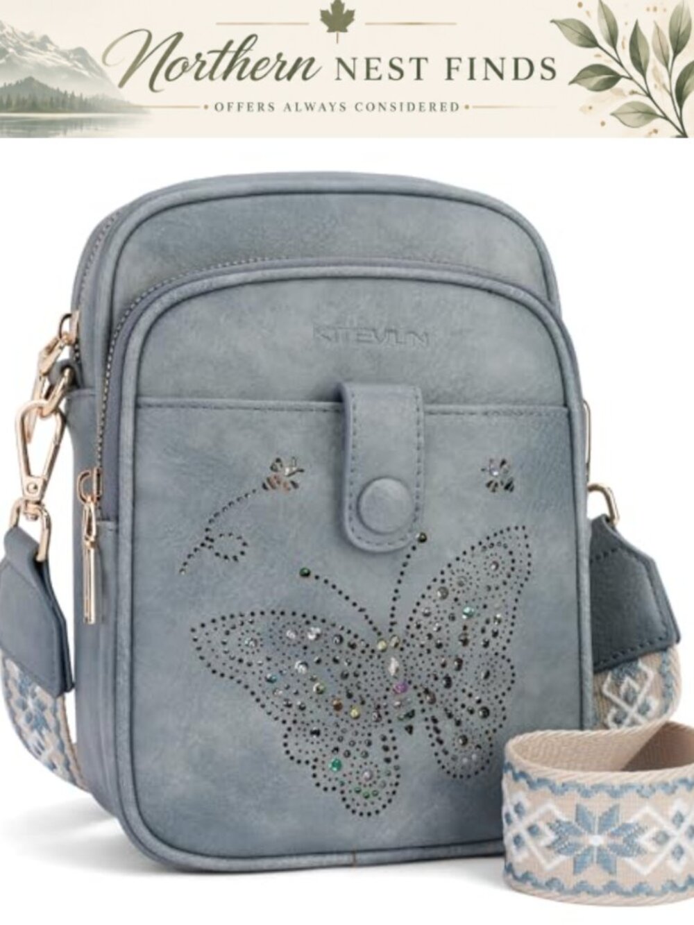 Butterfly Crossbody Bag Vegan Leather Small Phone Purse RFID